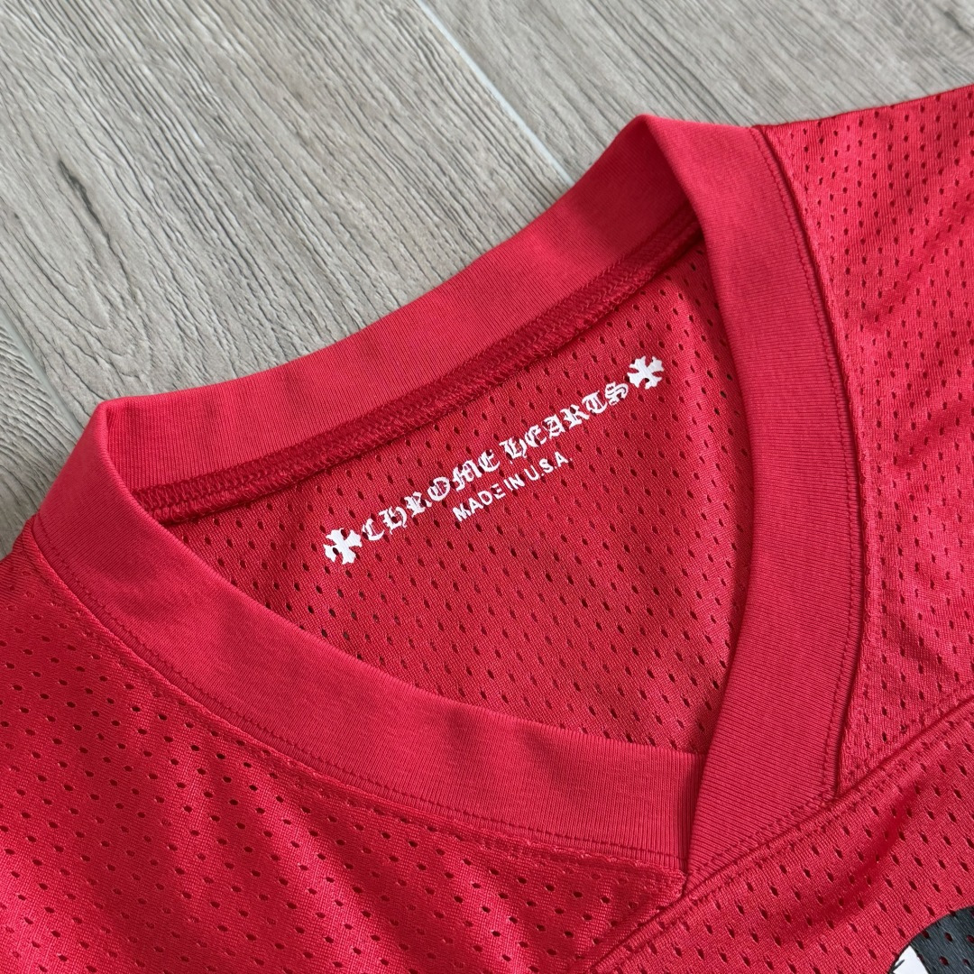 Chrome Hearts CH 克罗心 夏季 网眼冰球服 闪粉效果 长袖 V领 红色