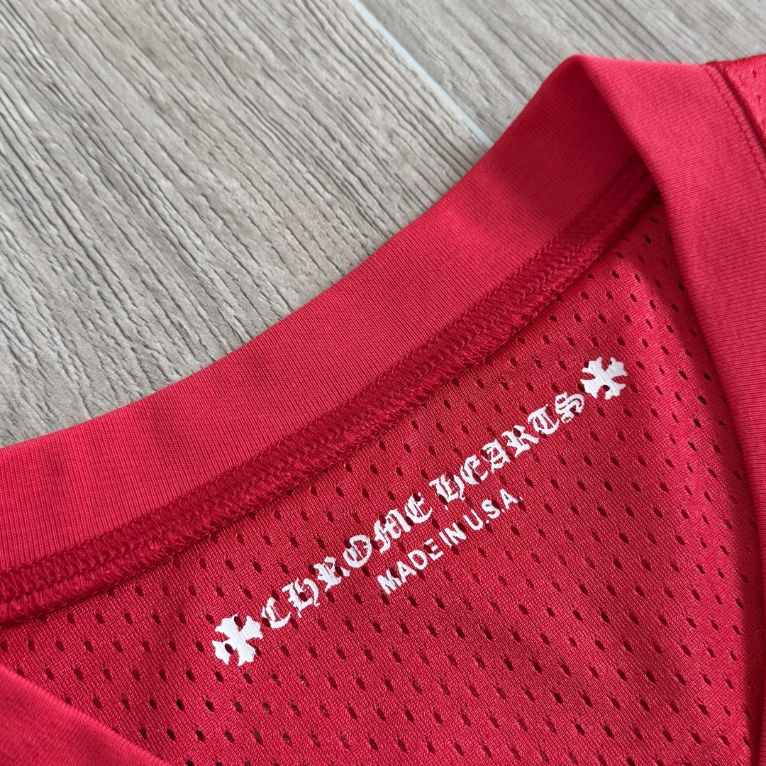Chrome Hearts CH 克罗心 夏季 网眼冰球服 闪粉效果 长袖 V领 红色