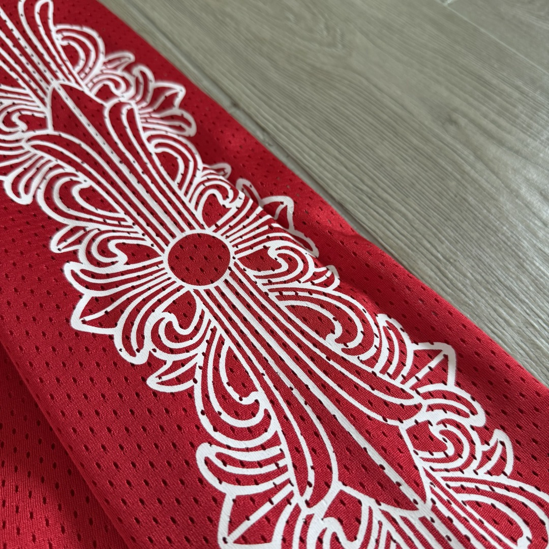 Chrome Hearts CH 克罗心 夏季 网眼冰球服 闪粉效果 长袖 V领 红色
