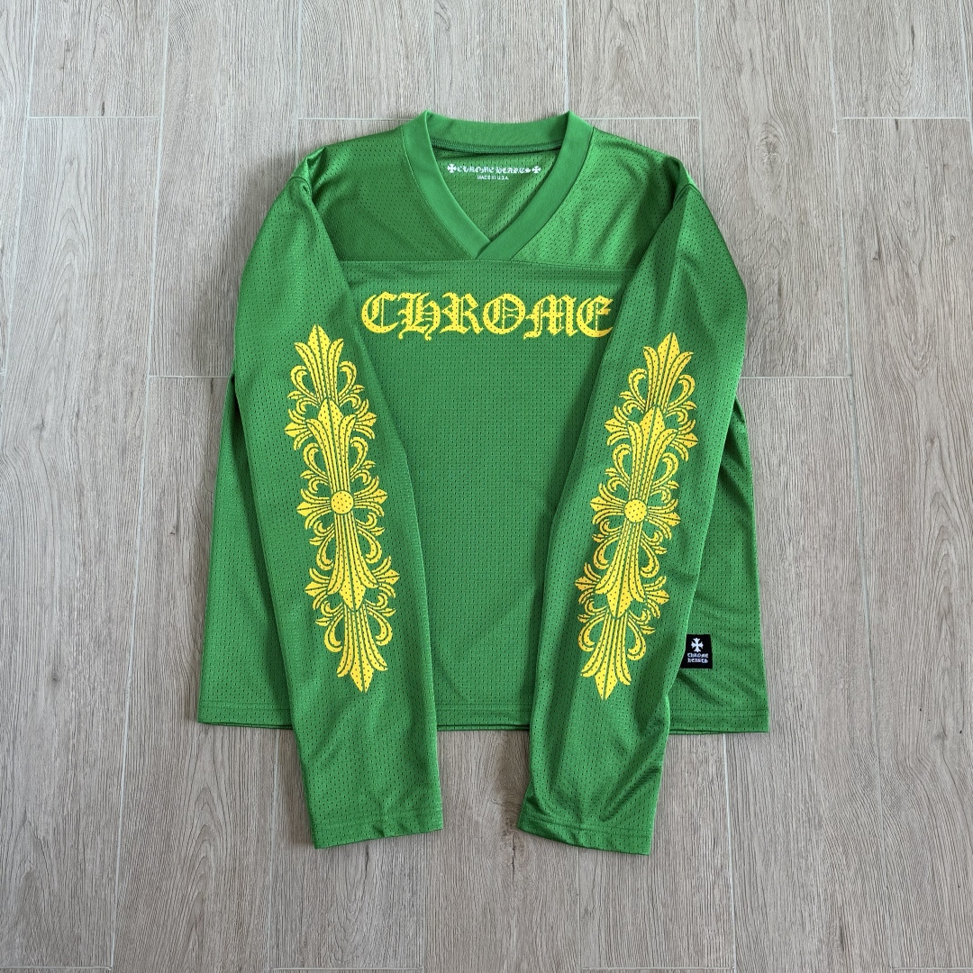 Chrome Hearts CH 克罗心 夏季 网眼冰球服 闪粉效果 长袖 V领 绿色
