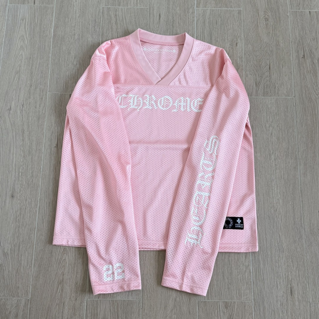 Chrome Hearts CH 克罗心 夏季 网眼冰球服 闪粉效果 长袖 V领 粉色