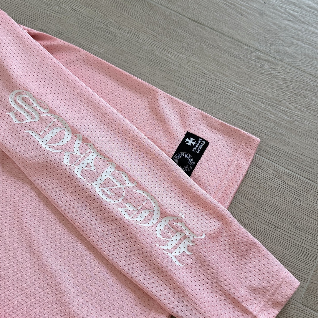 Chrome Hearts CH 克罗心 夏季 网眼冰球服 闪粉效果 长袖 V领 粉色