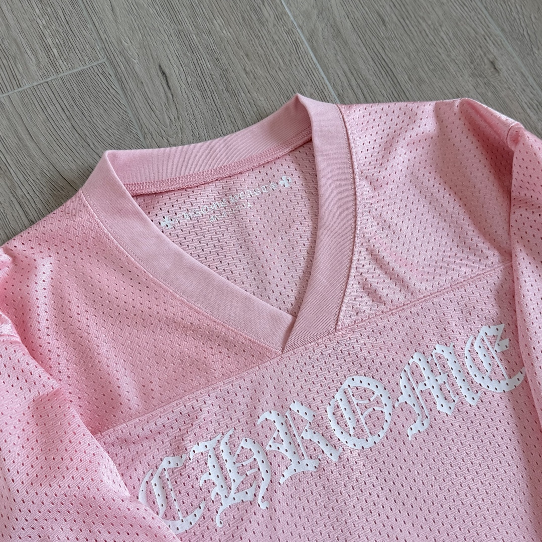 Chrome Hearts CH 克罗心 夏季 网眼冰球服 闪粉效果 长袖 V领 粉色