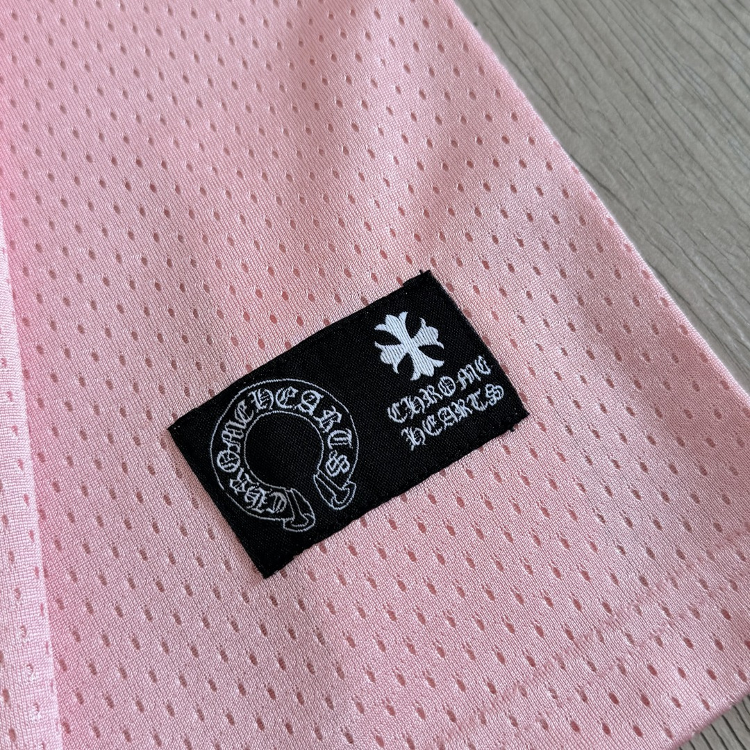 Chrome Hearts CH 克罗心 夏季 网眼冰球服 闪粉效果 长袖 V领 粉色