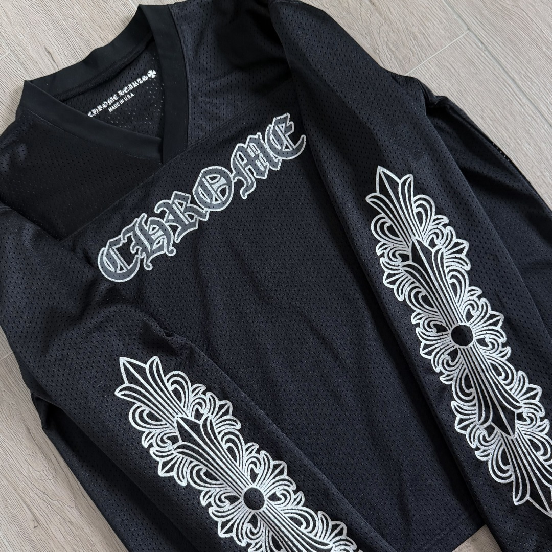 Chrome Hearts CH 克罗心 夏季 网眼冰球服 闪粉效果 长袖 V领 黑色