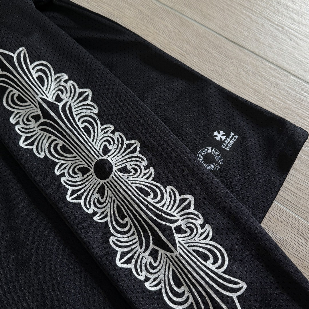 Chrome Hearts CH 克罗心 夏季 网眼冰球服 闪粉效果 长袖 V领 黑色