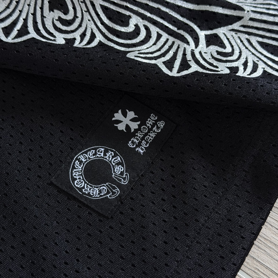 Chrome Hearts CH 克罗心 夏季 网眼冰球服 闪粉效果 长袖 V领 黑色
