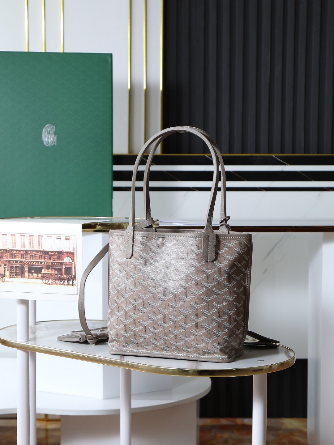 GOYARD 戈雅双面 Belvedere Reversible Mini Tote (Canvas and Leather) — Dual-use bag (handheld/shoulder carry)-F0-ANJCROMINCG