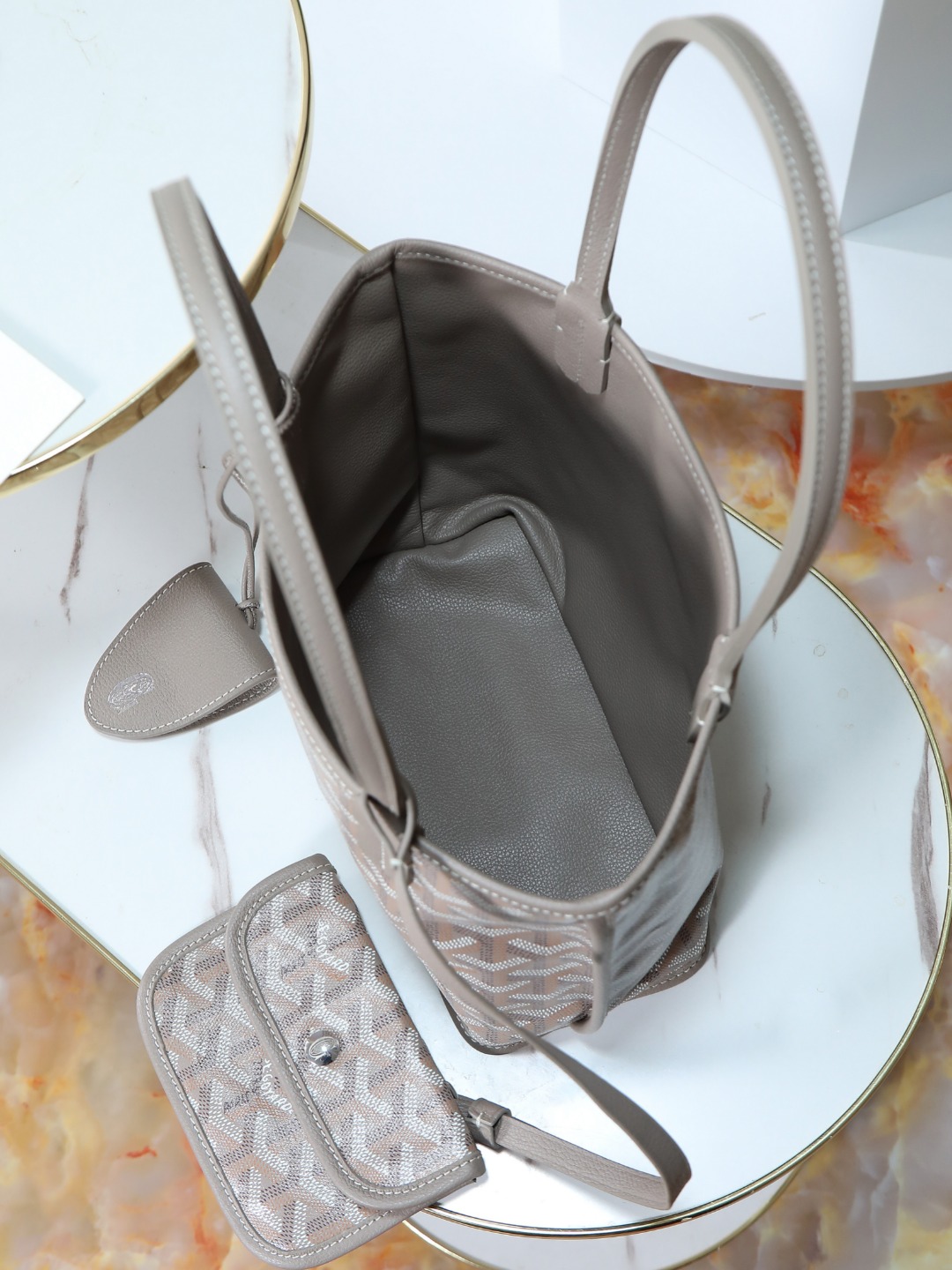 GOYARD 戈雅双面 Belvedere Reversible Mini Tote (Canvas and Leather) — Dual-use bag (handheld/shoulder carry)-F0-ANJCROMINCG
