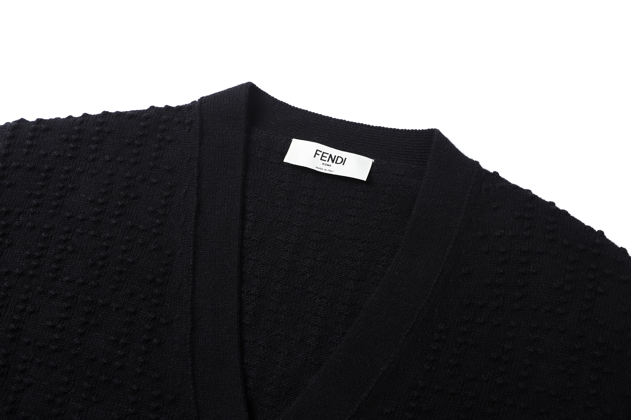 FENDI 芬迪 暗纹提花V领开衫 毛衣 针织衫 长袖 黑色 C0 FZE549AYM0F0GME