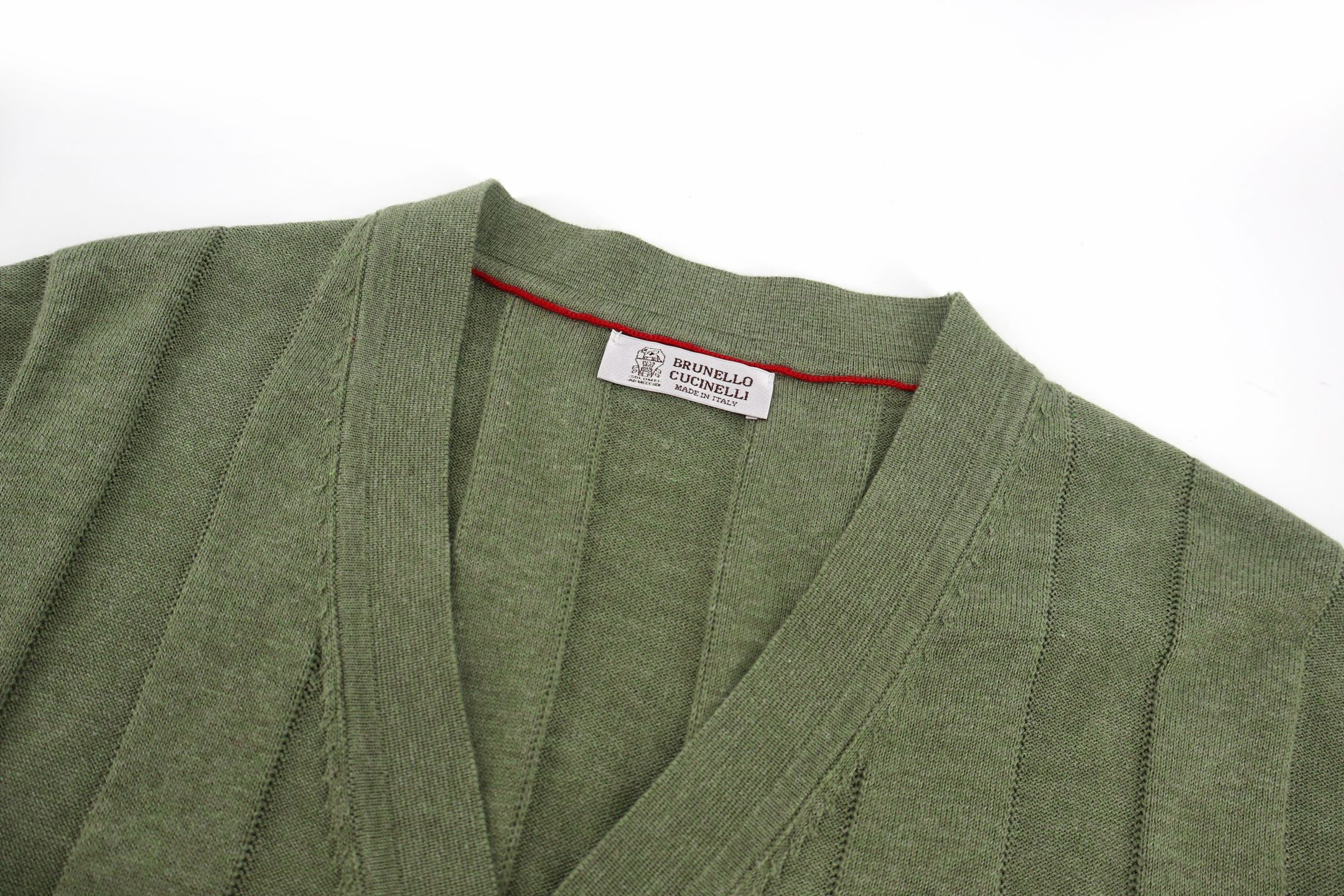 Brunello Cucinelli 条纹提花V领针织开衫 毛衣 针织衫 外套 长袖 绿色 白色 B0 