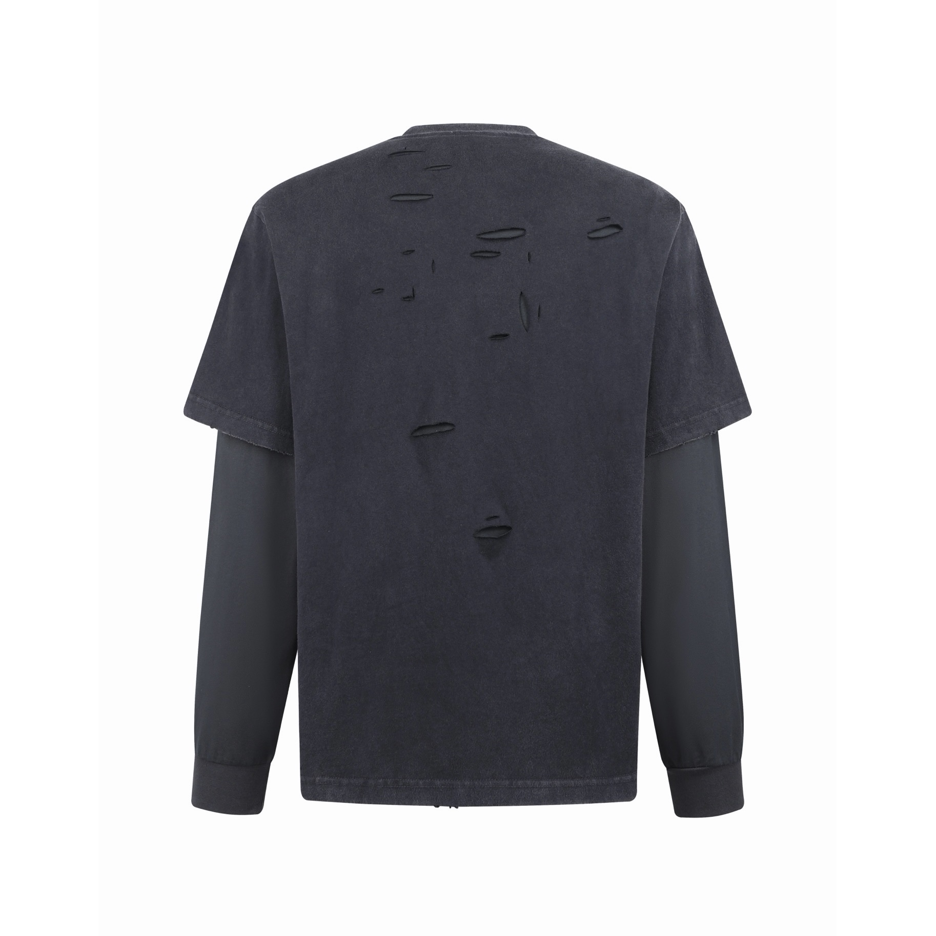 Balenciaga 巴黎世家 假两件磨破印花logo圆领T恤 卫衣 长袖 黑色 B0 