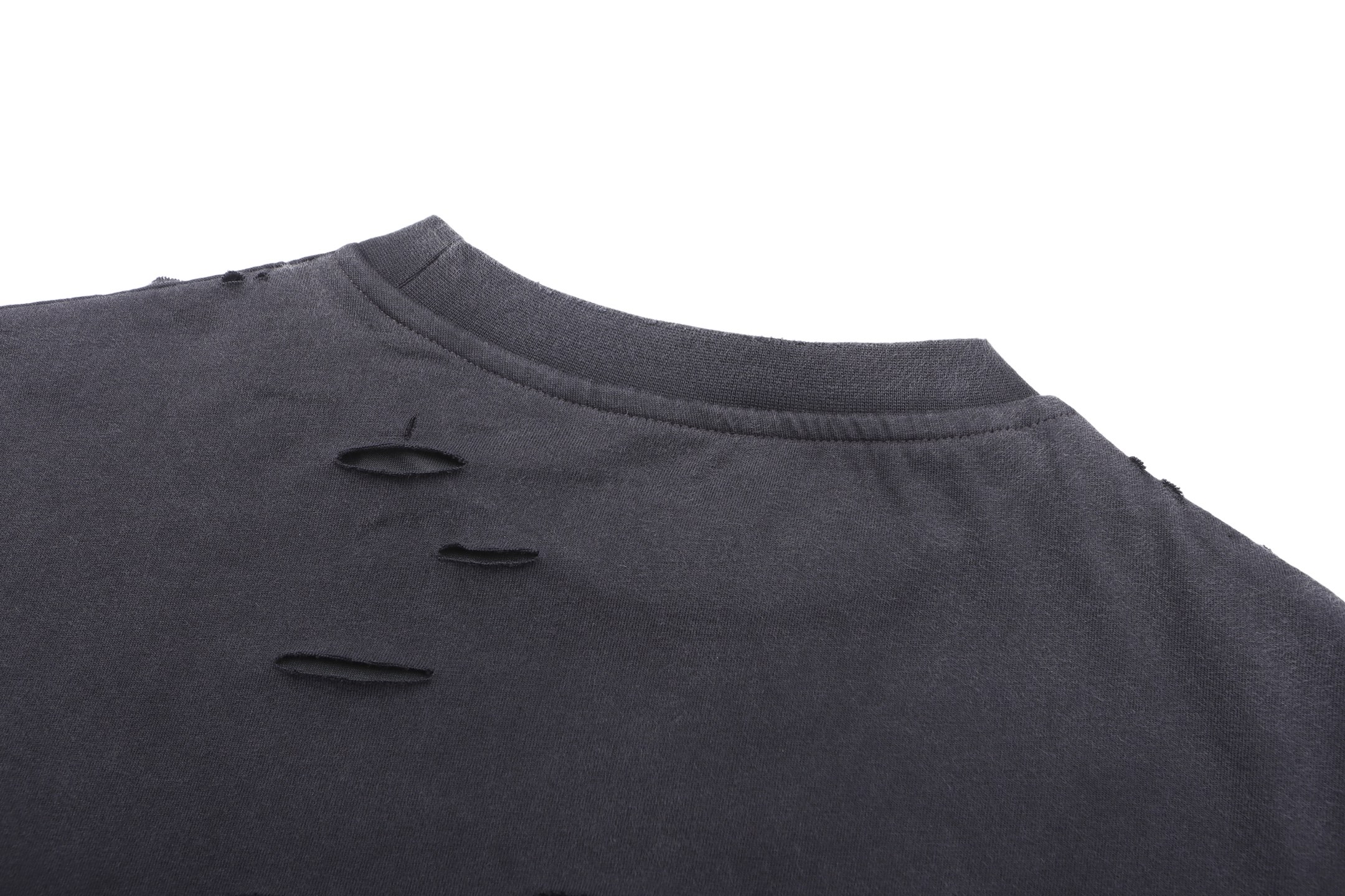 Balenciaga 巴黎世家 假两件磨破印花logo圆领T恤 卫衣 长袖 黑色 B0 