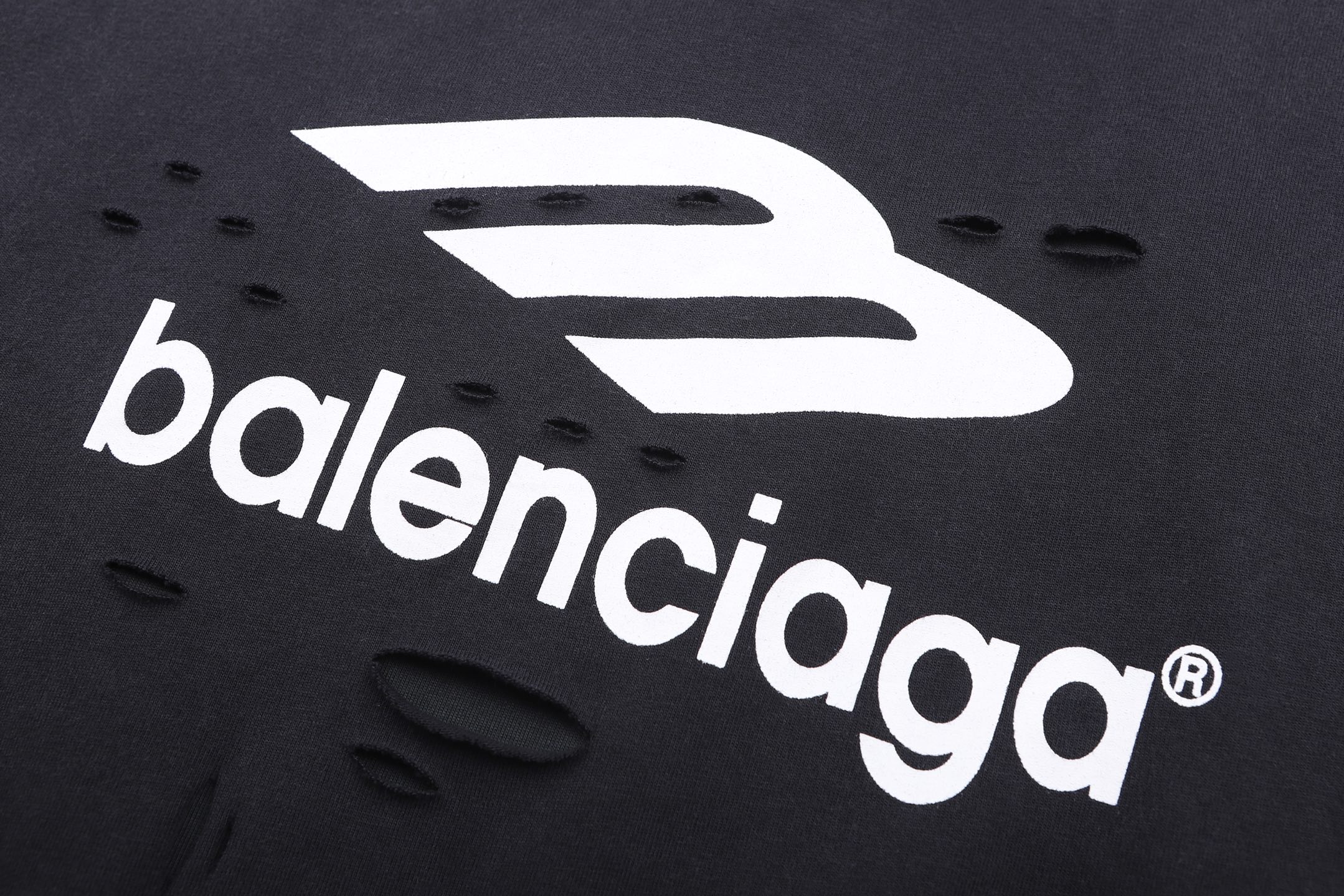 Balenciaga 巴黎世家 假两件磨破印花logo圆领T恤 卫衣 长袖 黑色 B0 