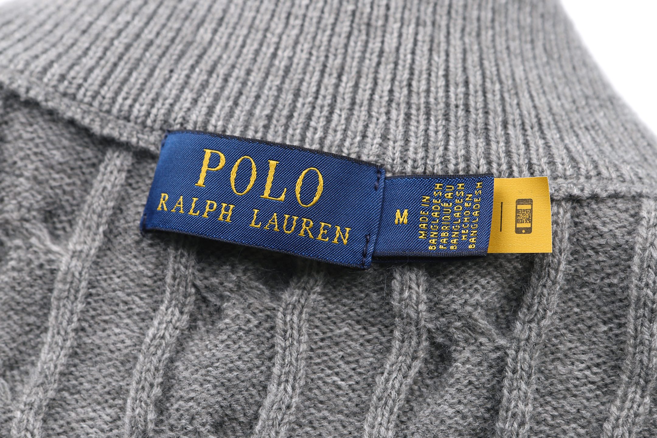 Ralph Lauren 拉夫劳伦 刺绣标识粗绞麻花半拉链针织毛衣 针织衫 毛衣 外套 长袖 灰色 B0 