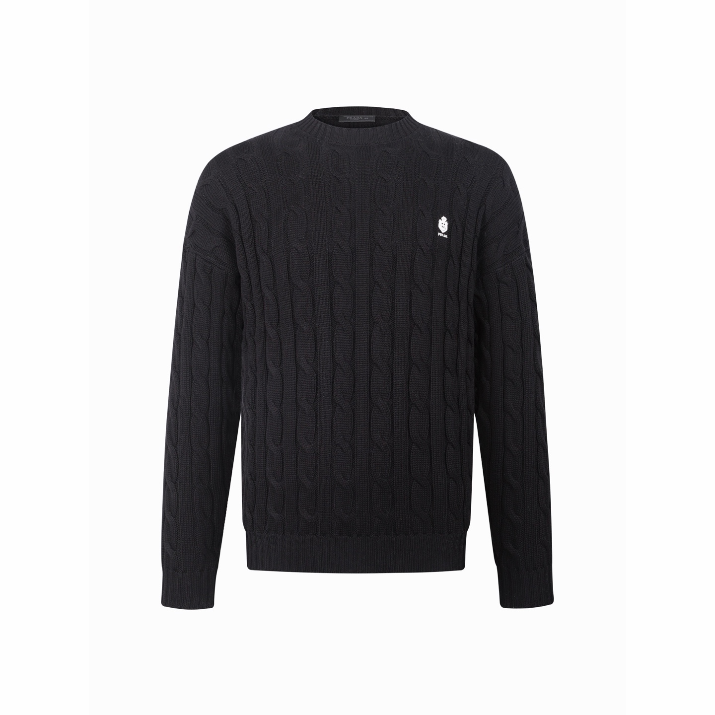 PRADA 普拉达 麻花编织刺绣logo毛衣 针织衫 长袖 白色 黑色 B0 