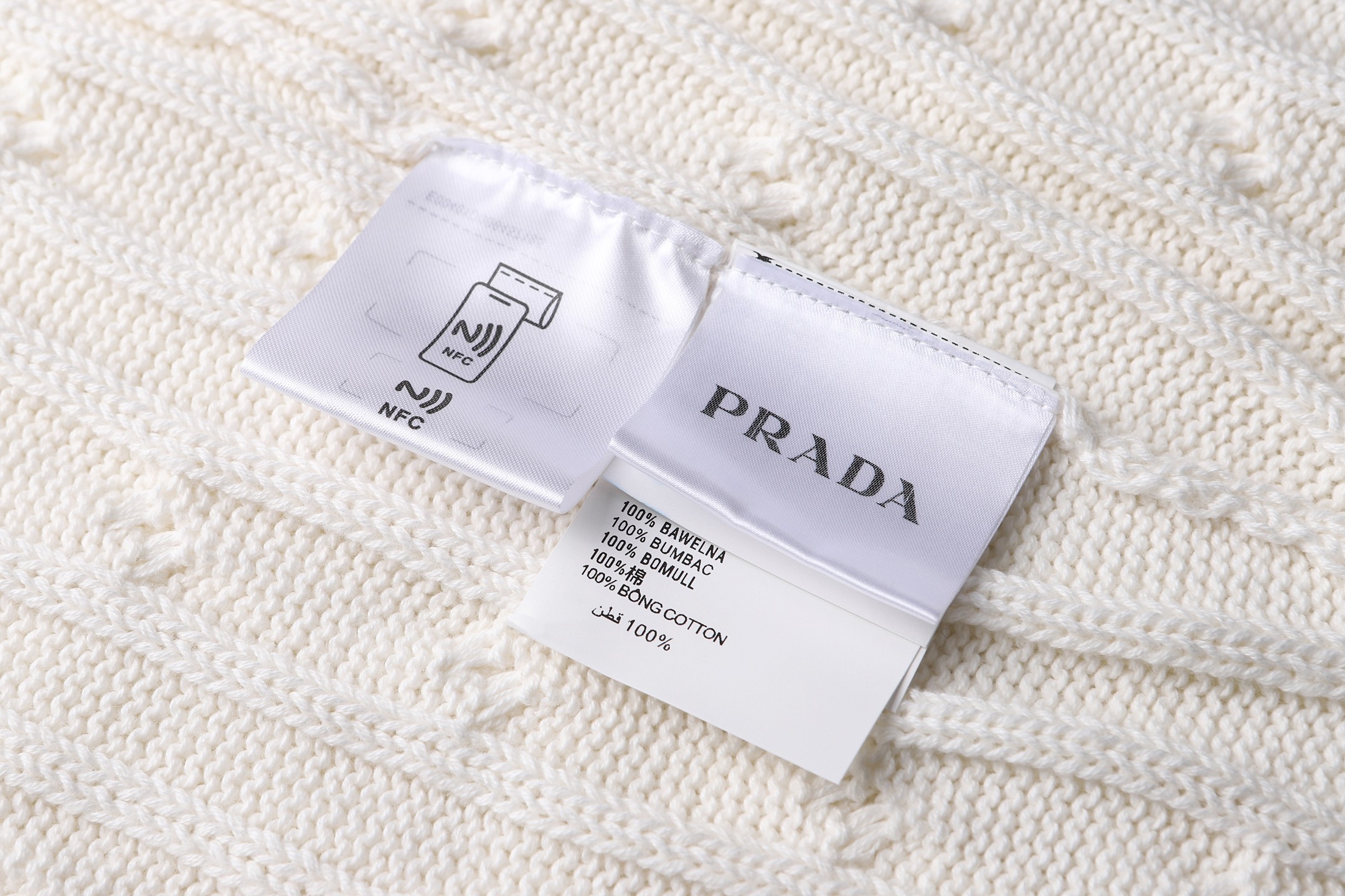 PRADA 普拉达 麻花编织刺绣logo毛衣 针织衫 长袖 白色 黑色 B0 