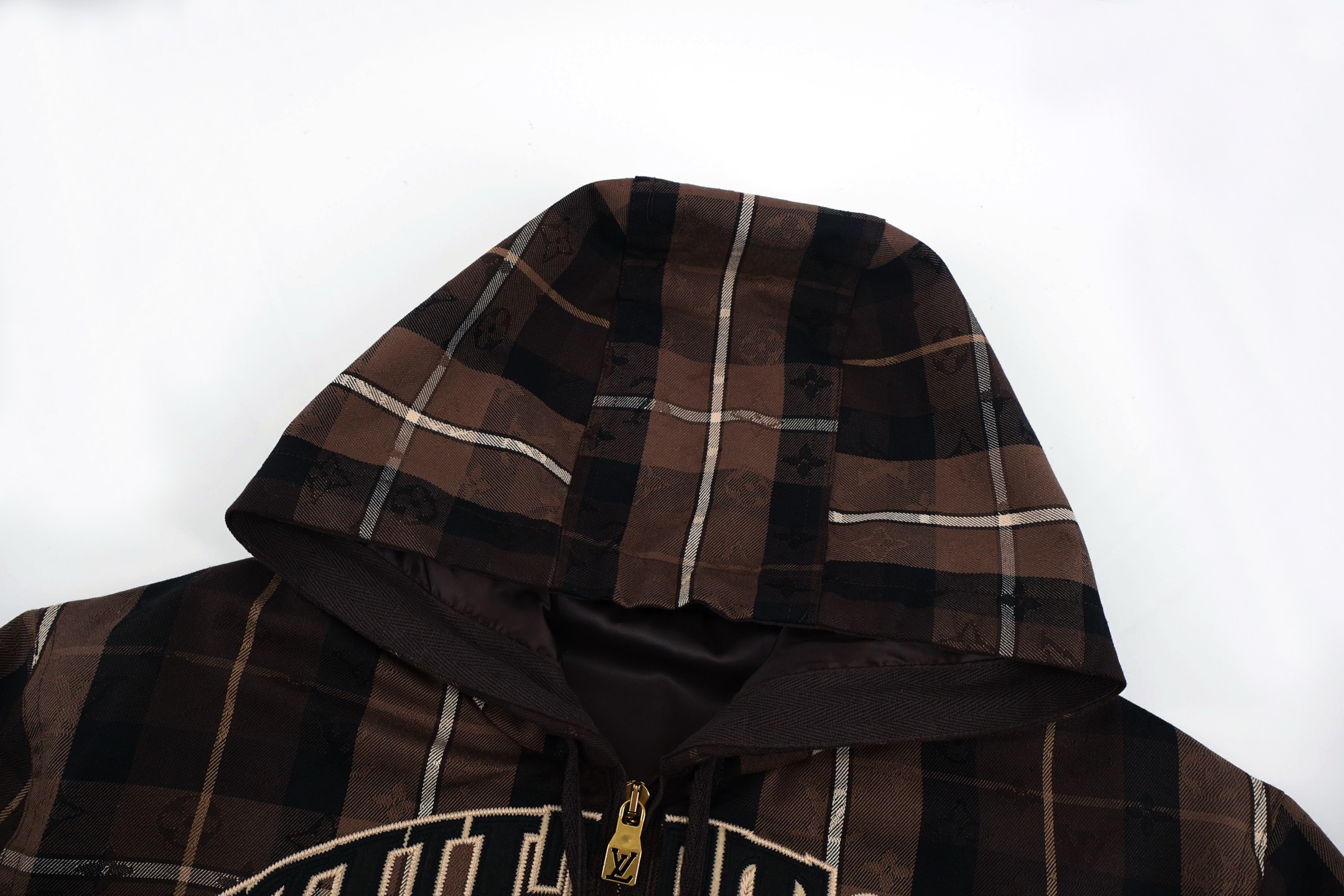 LOUIS VUITTON 路易威登 格纹徽标连帽外套 卫衣 夹克 棕色 C0 1AIJQ8