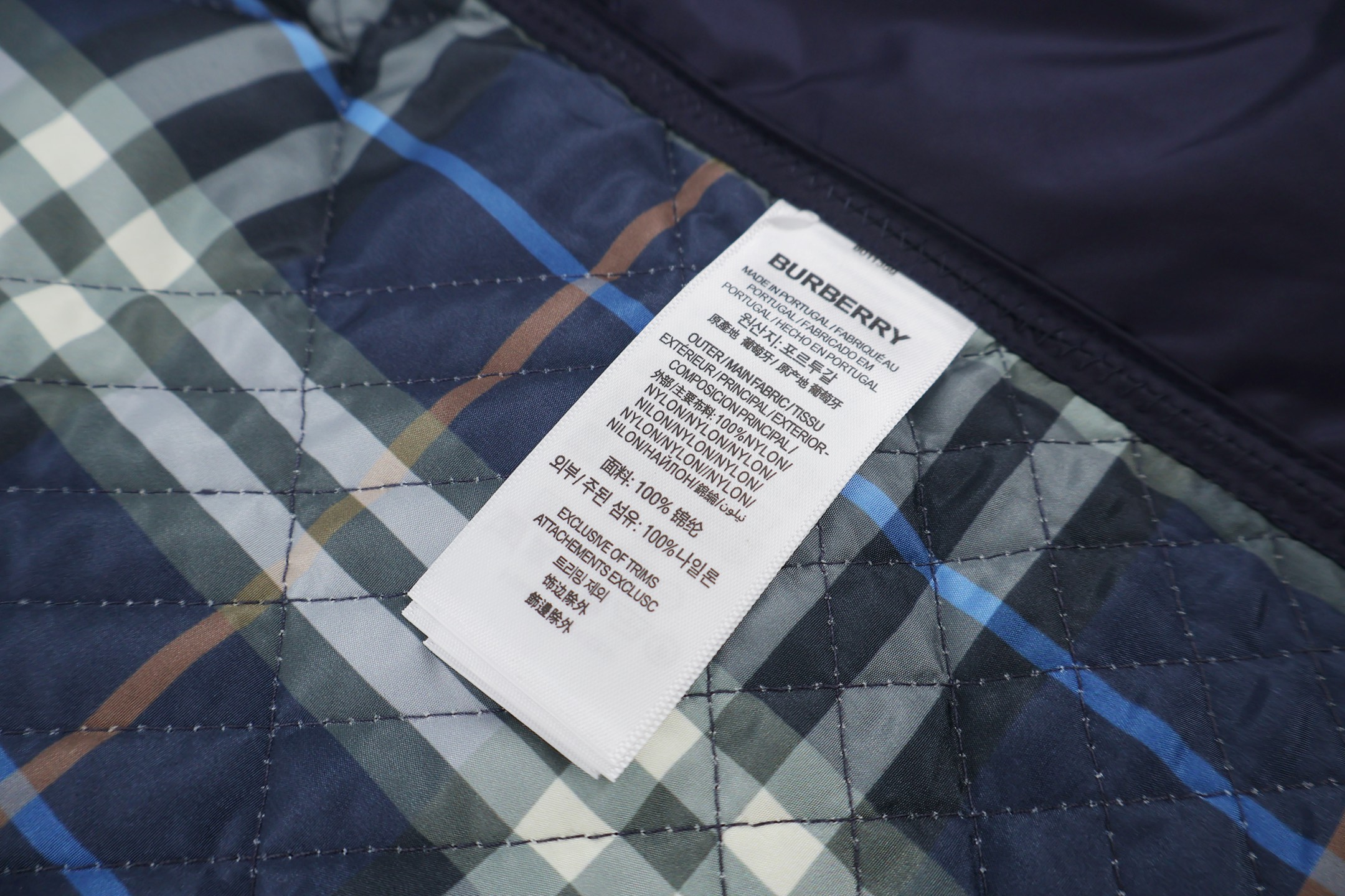 Burberry 巴宝莉 绗缝格纹棉服外套 夹克 长袖 藏蓝色 C5
