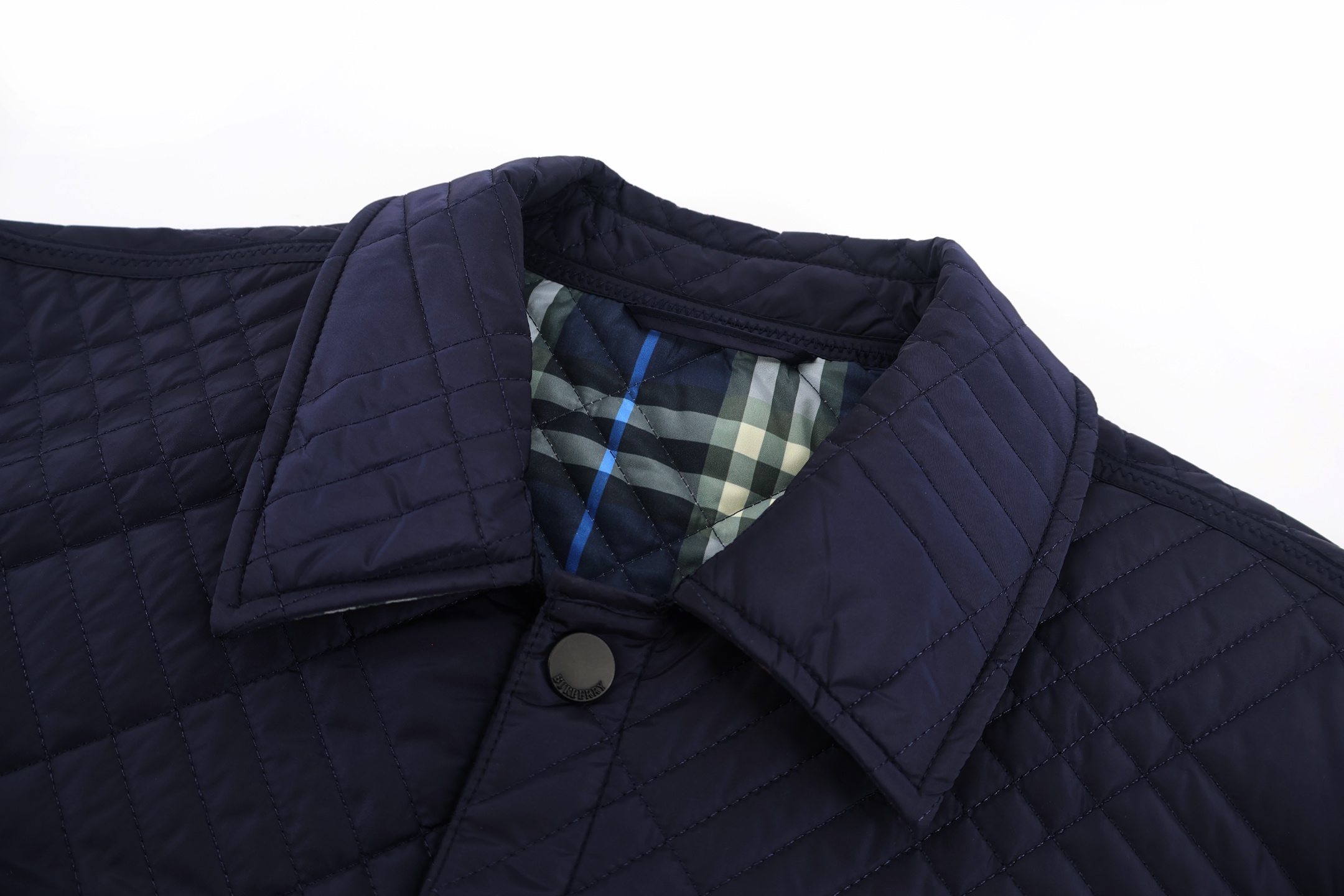 Burberry 巴宝莉 绗缝格纹棉服外套 夹克 长袖 藏蓝色 C5