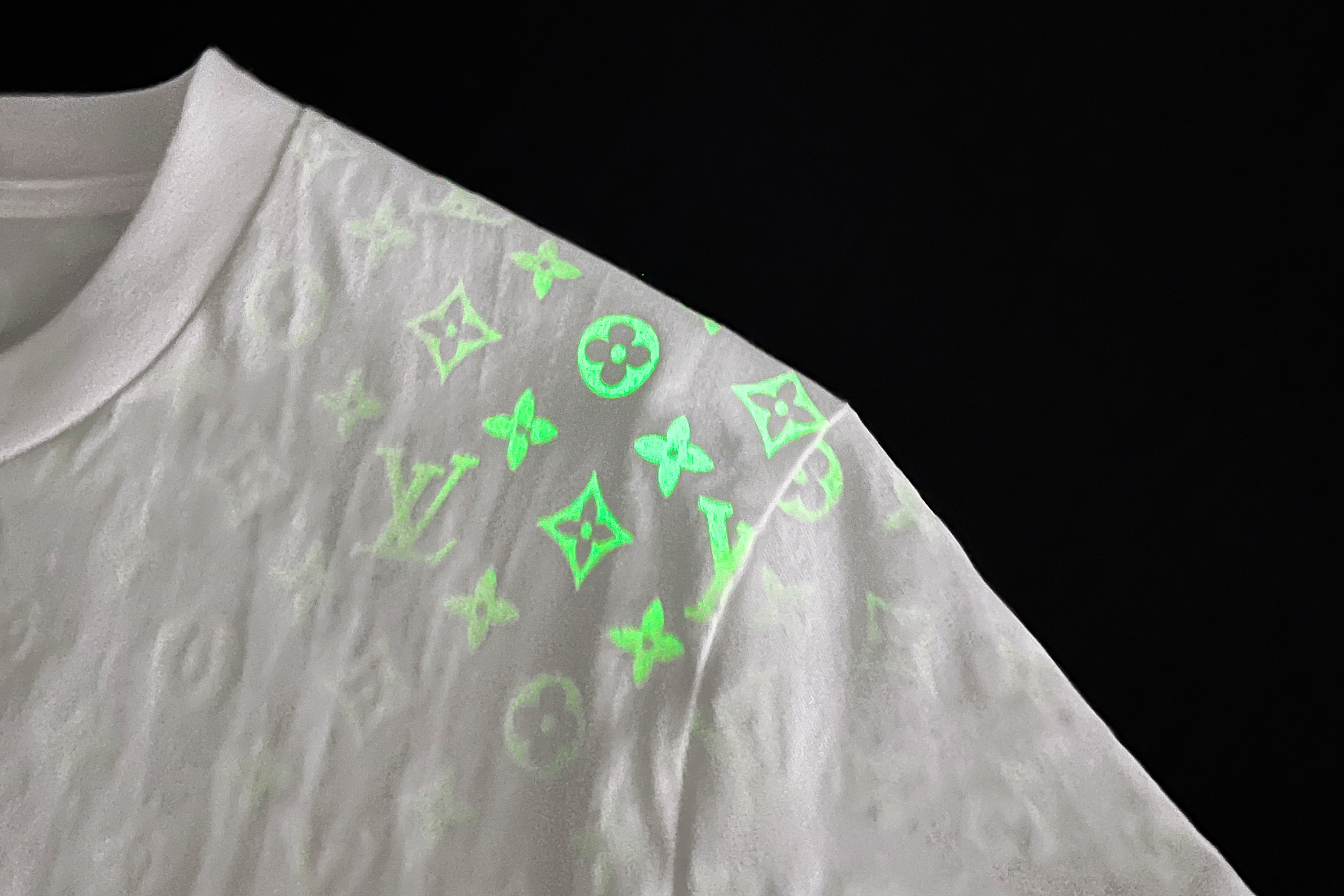 LOUIS VUITTON 路易威登 LV 镭射夜光满印圆领短袖 T恤 夏款 白色 A0 