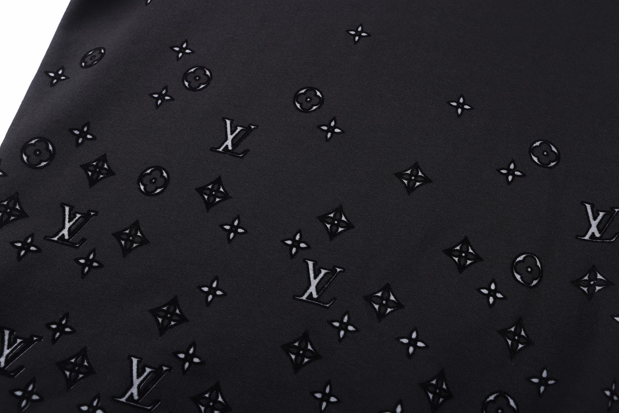 LOUIS VUITTON 路易威登 植绒印花标识圆领卫衣 外套 长袖 黑色 B0