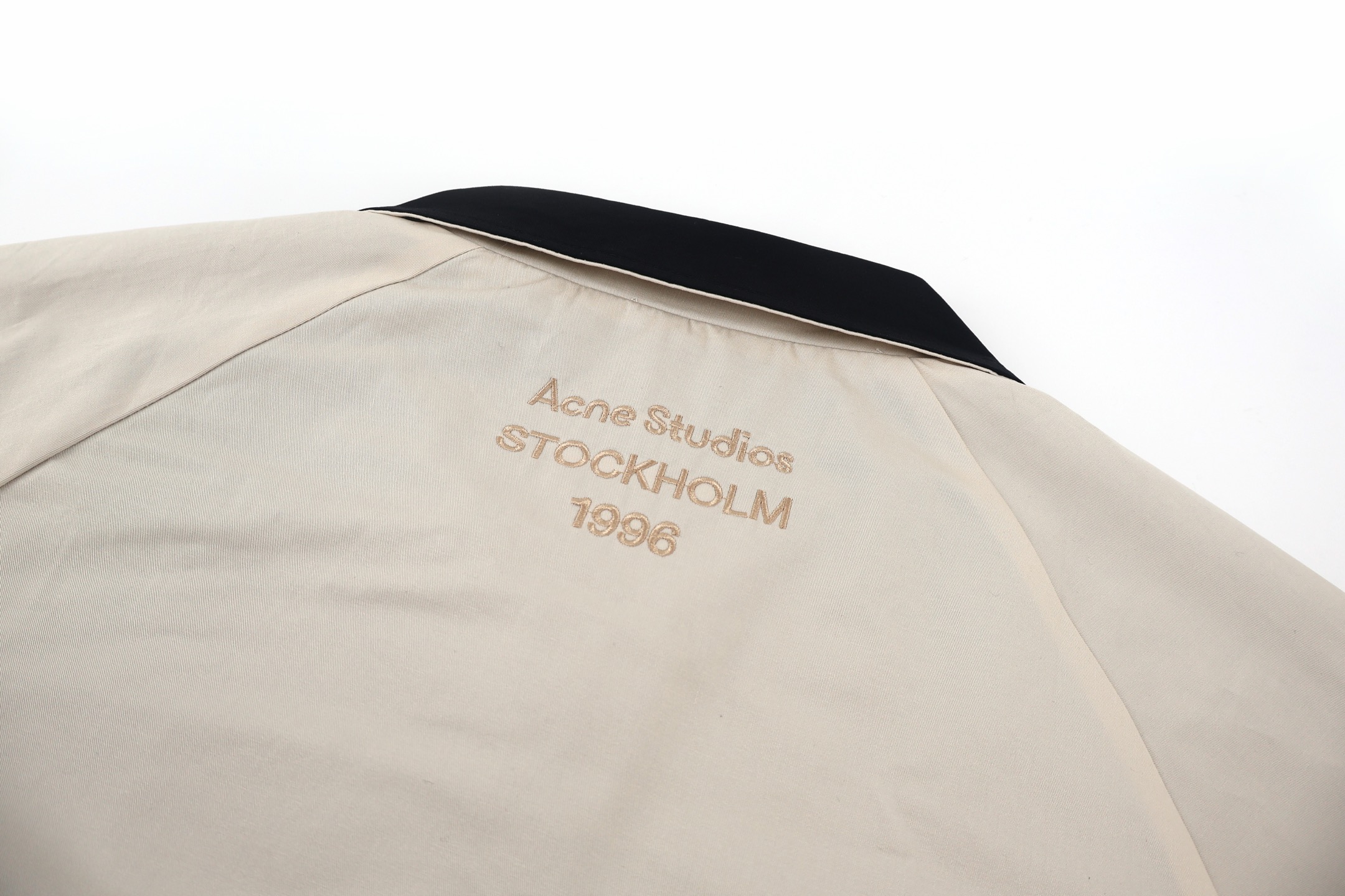 Acne Studios 后背字母刺绣复古哈灵顿拉链夹克 外套 秋冬 长袖 米白色 C0