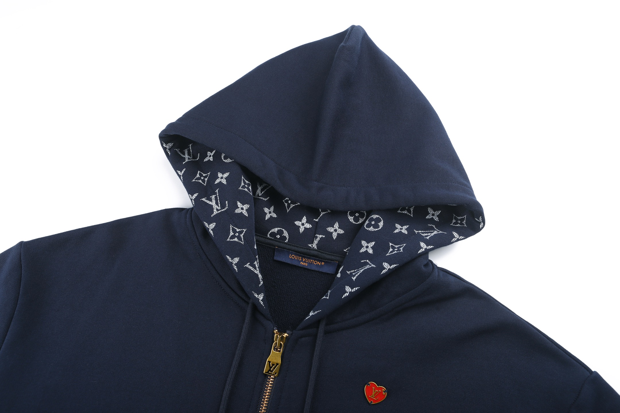LOUIS VUITTON 路易威登 提花CVD标识拉链连帽卫衣 外套 夹克 藏蓝色 B5