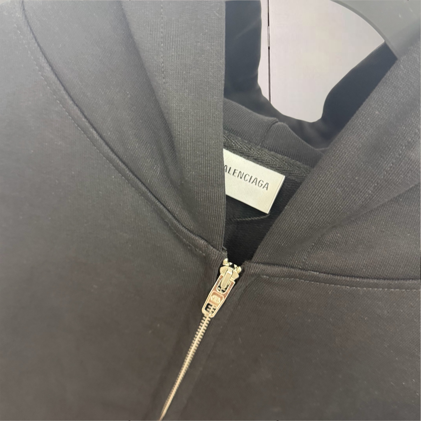 Balenciaga 巴黎世家 字母胶带发泡烫银印花拉链连帽卫衣 连帽衫 外套 长袖 黑色 B0 