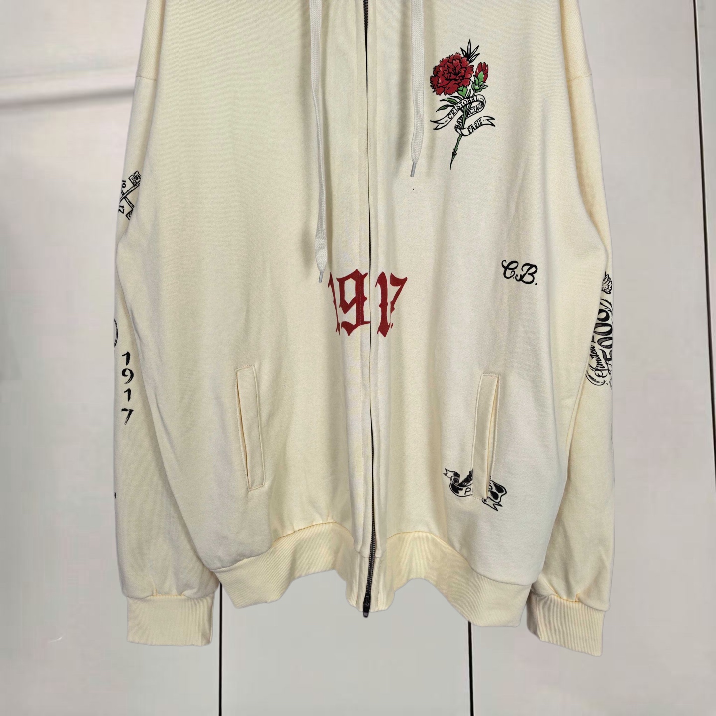 Balenciaga 巴黎世家 徽标logo 1917直喷印花拉链连帽卫衣 连帽衫 外套 长袖 米杏色 B0 