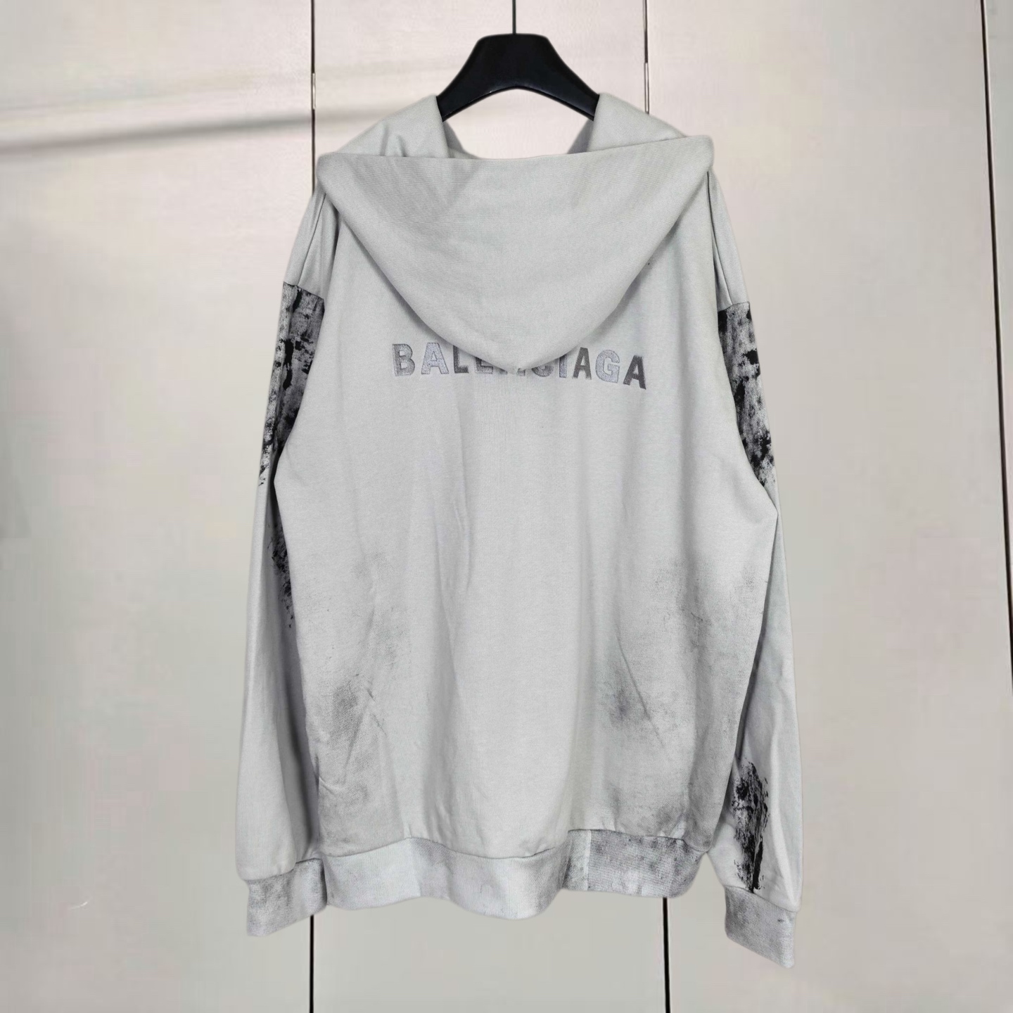 Balenciaga 巴黎世家 水洗做旧油漆泼墨涂鸦手绘拉链连帽卫衣 连帽衫 外套 长袖 灰色 藏青色 B0 