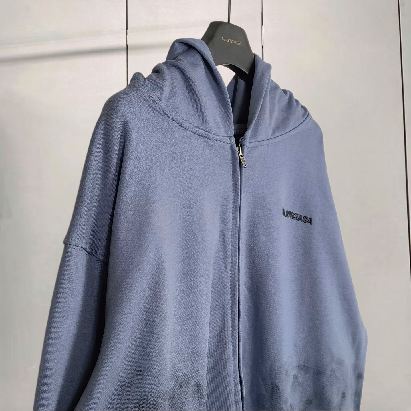 Balenciaga 巴黎世家 水洗做旧油漆泼墨涂鸦手绘拉链连帽卫衣 连帽衫 外套 长袖 灰色 藏青色 B0 