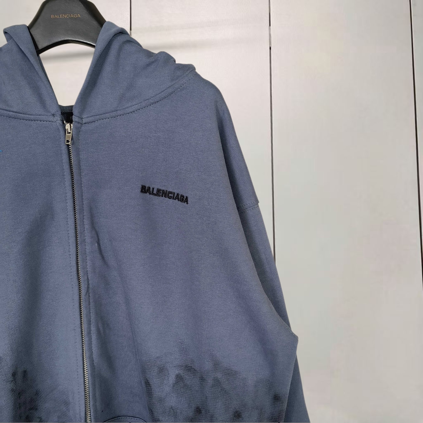 Balenciaga 巴黎世家 水洗做旧油漆泼墨涂鸦手绘拉链连帽卫衣 连帽衫 外套 长袖 灰色 藏青色 B0 