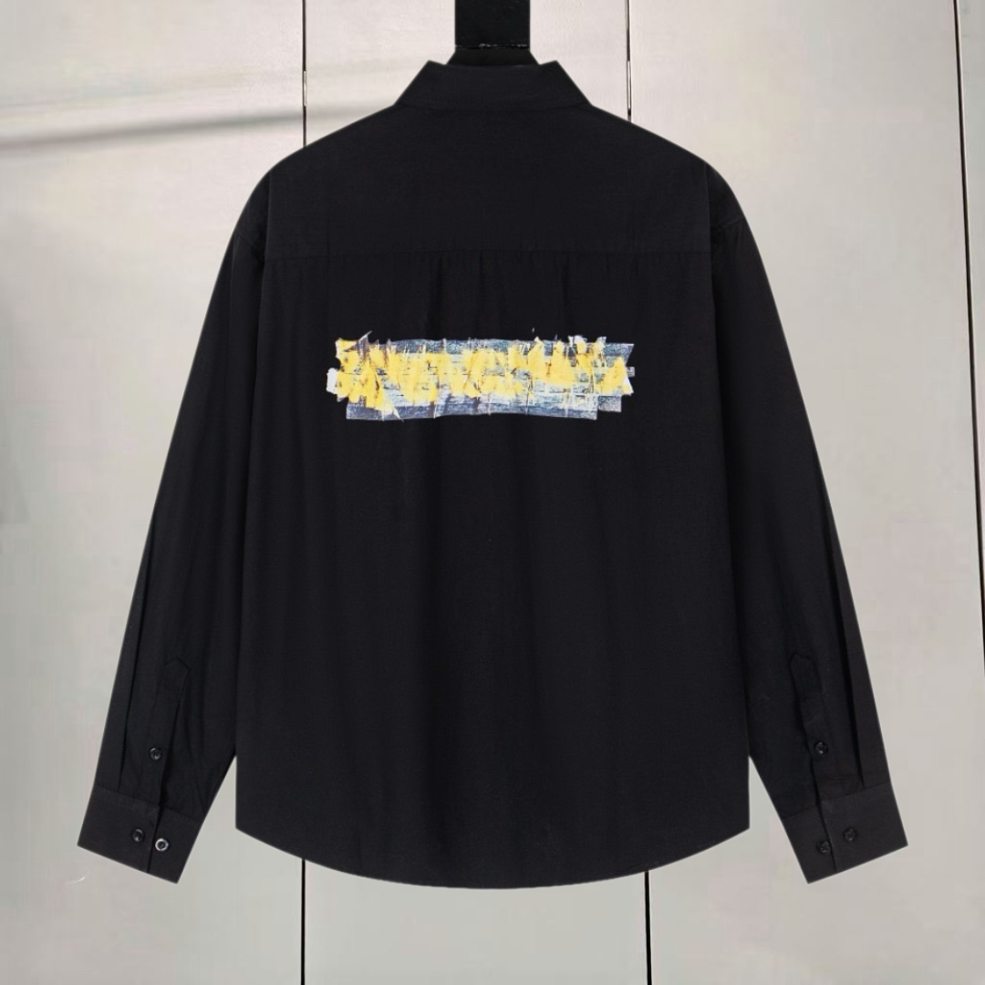 Balenciaga 巴黎世家 胶条错位背后大Logo印花衬衫 外套 长袖 秋冬 黑色 白色 A5