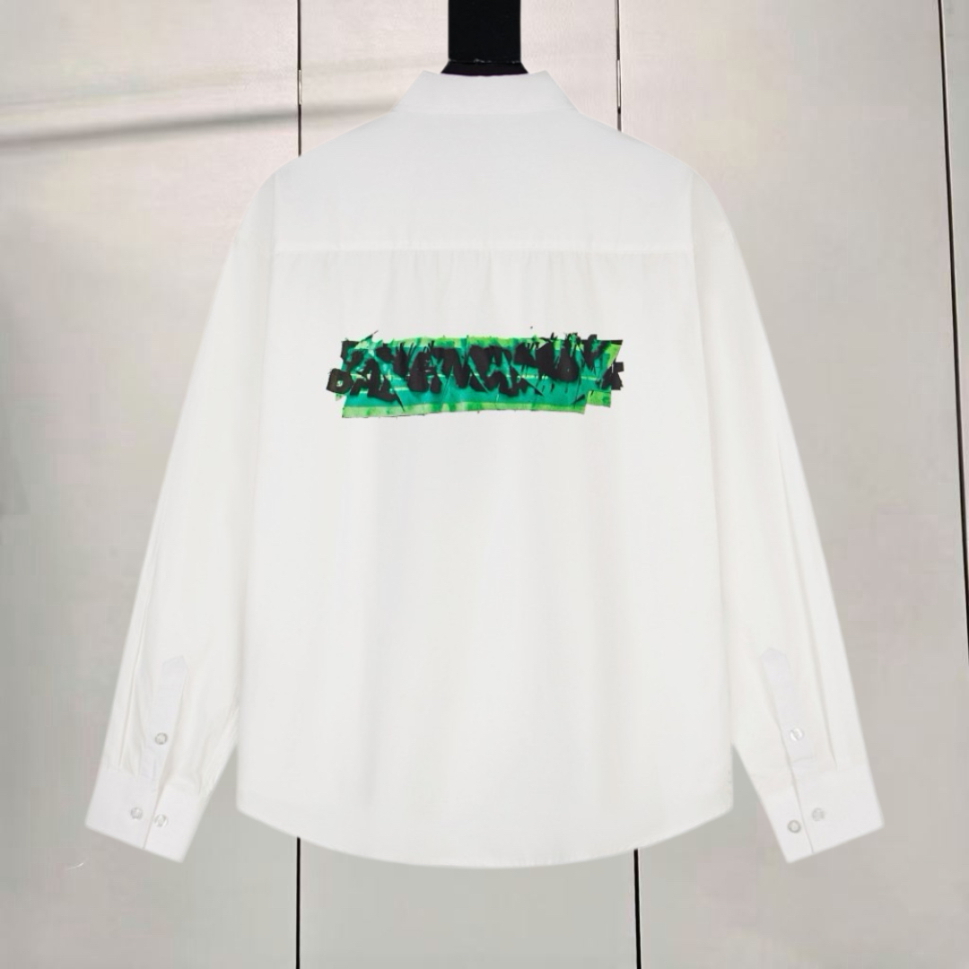 Balenciaga 巴黎世家 胶条错位背后大Logo印花衬衫 外套 长袖 秋冬 黑色 白色 A5