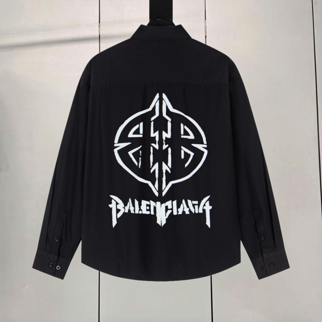 Balenciaga 巴黎世家 比特币BB摇滚盾牌印花衬衫 外套 长袖 秋冬 黑色 白色 A5