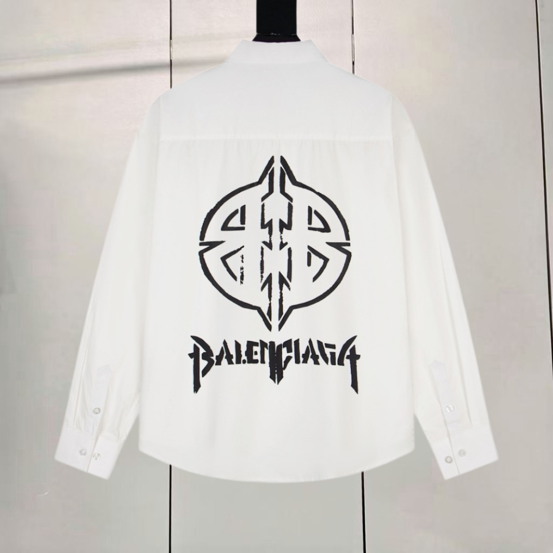 Balenciaga 巴黎世家 比特币BB摇滚盾牌印花衬衫 外套 长袖 秋冬 黑色 白色 A5