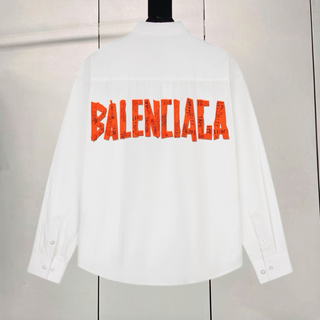 Balenciaga 巴黎世家 美纹纸胶带背后大Logo印花衬衫 外套 长袖 秋冬 黑色 白色 A5