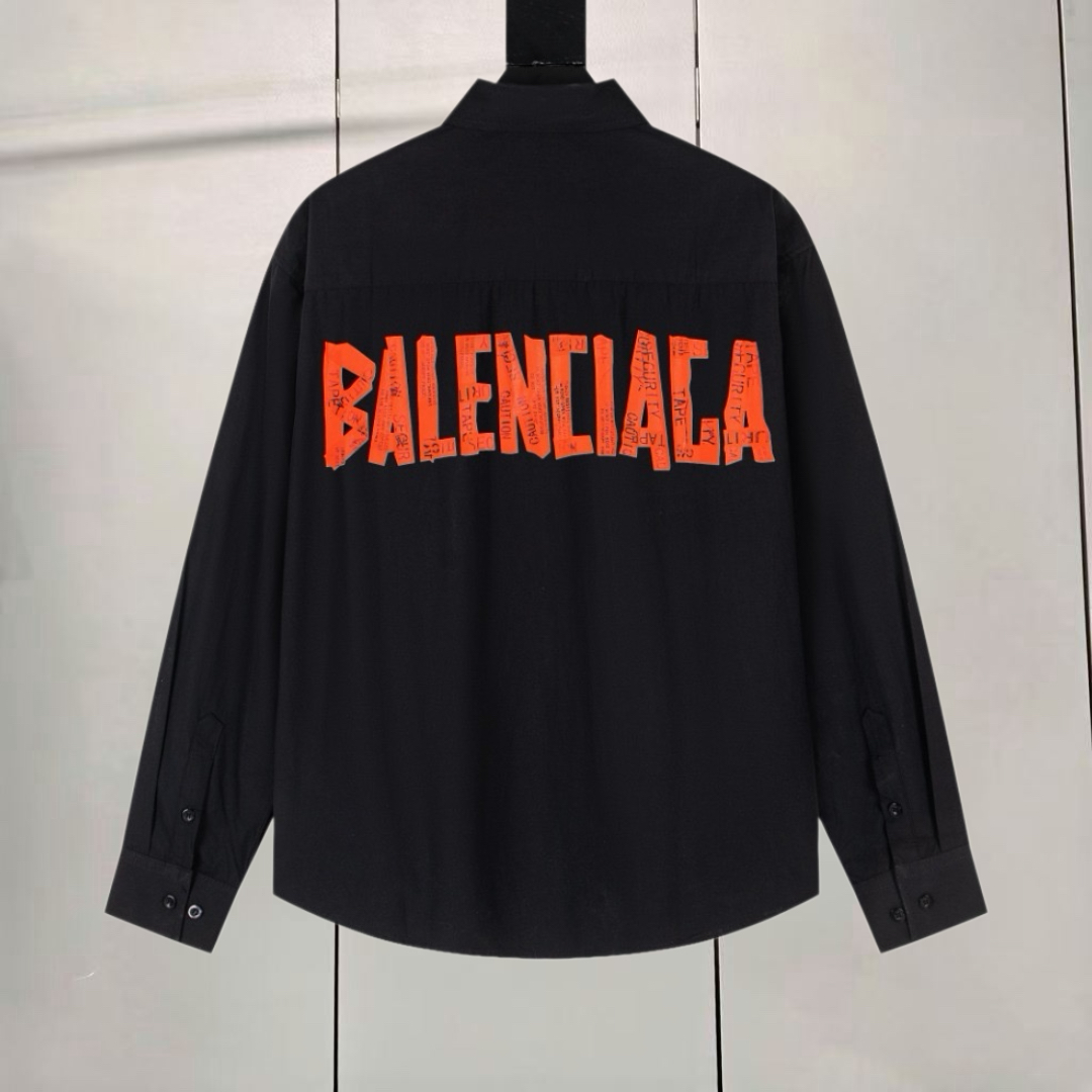 Balenciaga 巴黎世家 美纹纸胶带背后大Logo印花衬衫 外套 长袖 秋冬 黑色 白色 A5