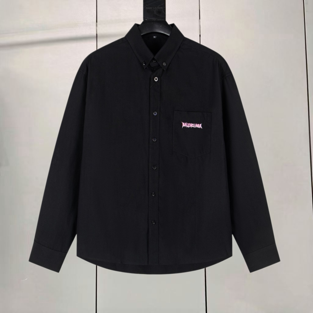 Balenciaga 巴黎世家 梵文火焰字母印花logo衬衫 外套 长袖 秋冬 黑色 白色 A5