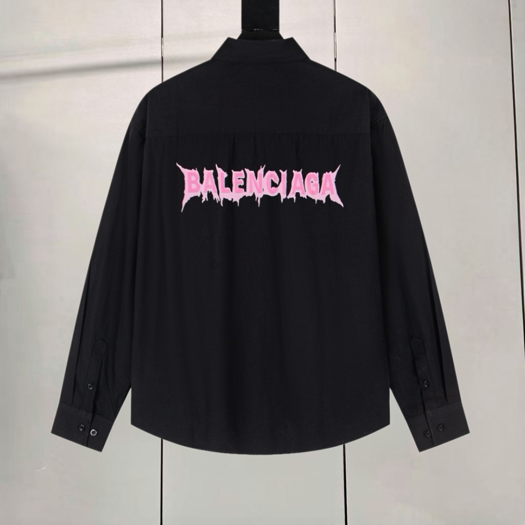 Balenciaga 巴黎世家 梵文火焰字母印花logo衬衫 外套 长袖 秋冬 黑色 白色 A5