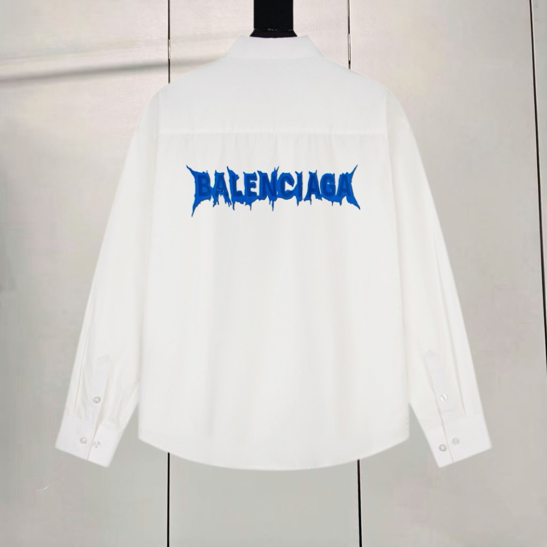 Balenciaga 巴黎世家 梵文火焰字母印花logo衬衫 外套 长袖 秋冬 黑色 白色 A5