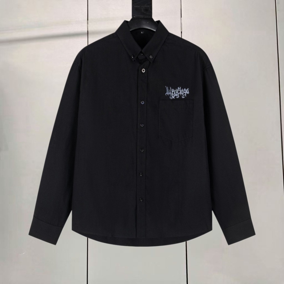 Balenciaga 巴黎世家 梵文哥特字母印花logo衬衫 外套 长袖 秋冬 黑色 白色 A5