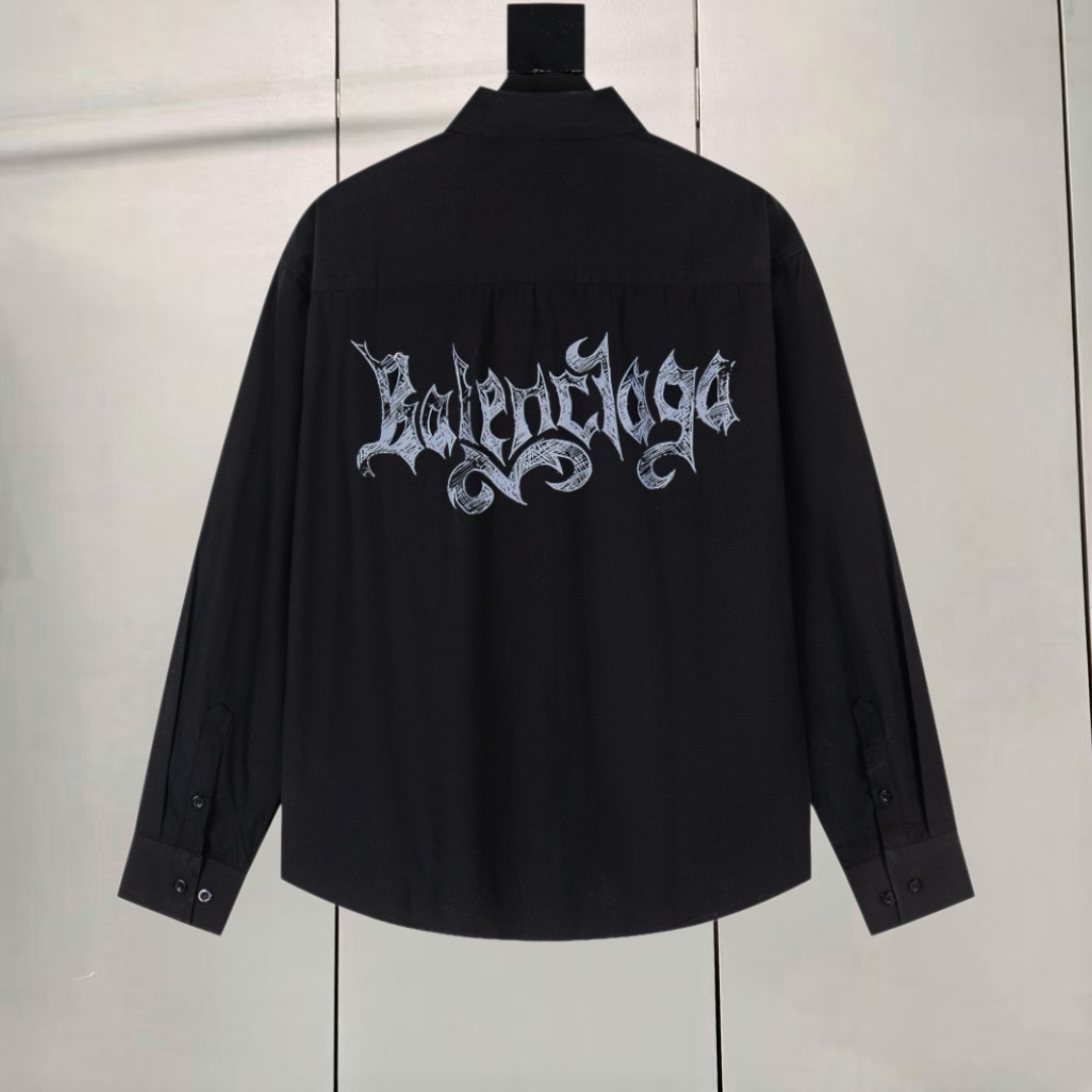 Balenciaga 巴黎世家 梵文哥特字母印花logo衬衫 外套 长袖 秋冬 黑色 白色 A5