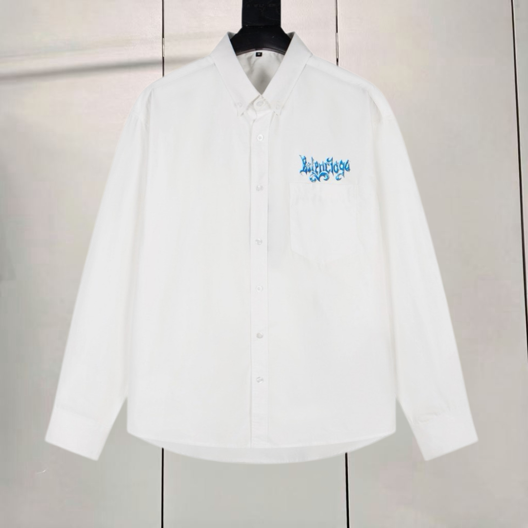 Balenciaga 巴黎世家 梵文哥特字母印花logo衬衫 外套 长袖 秋冬 黑色 白色 A5