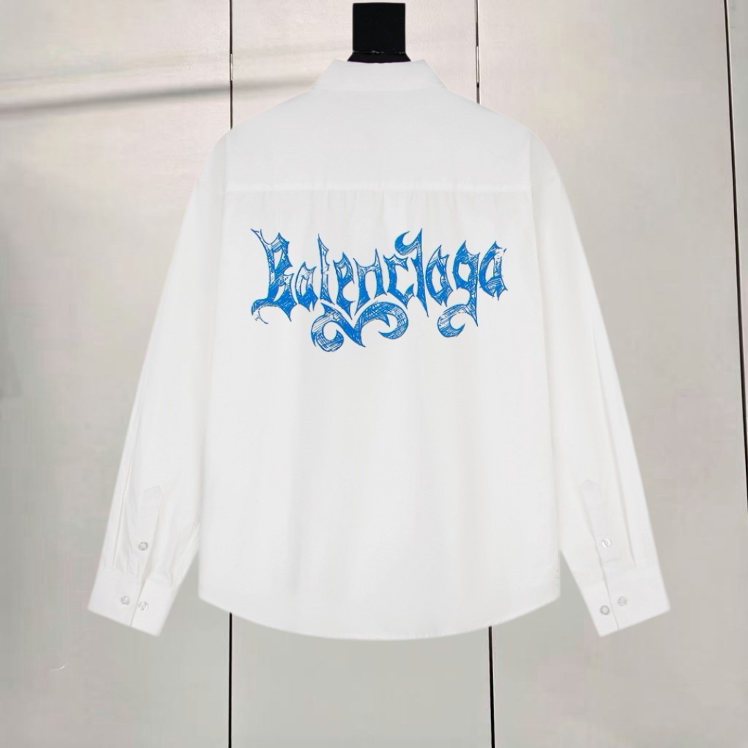 Balenciaga 巴黎世家 梵文哥特字母印花logo衬衫 外套 长袖 秋冬 黑色 白色 A5