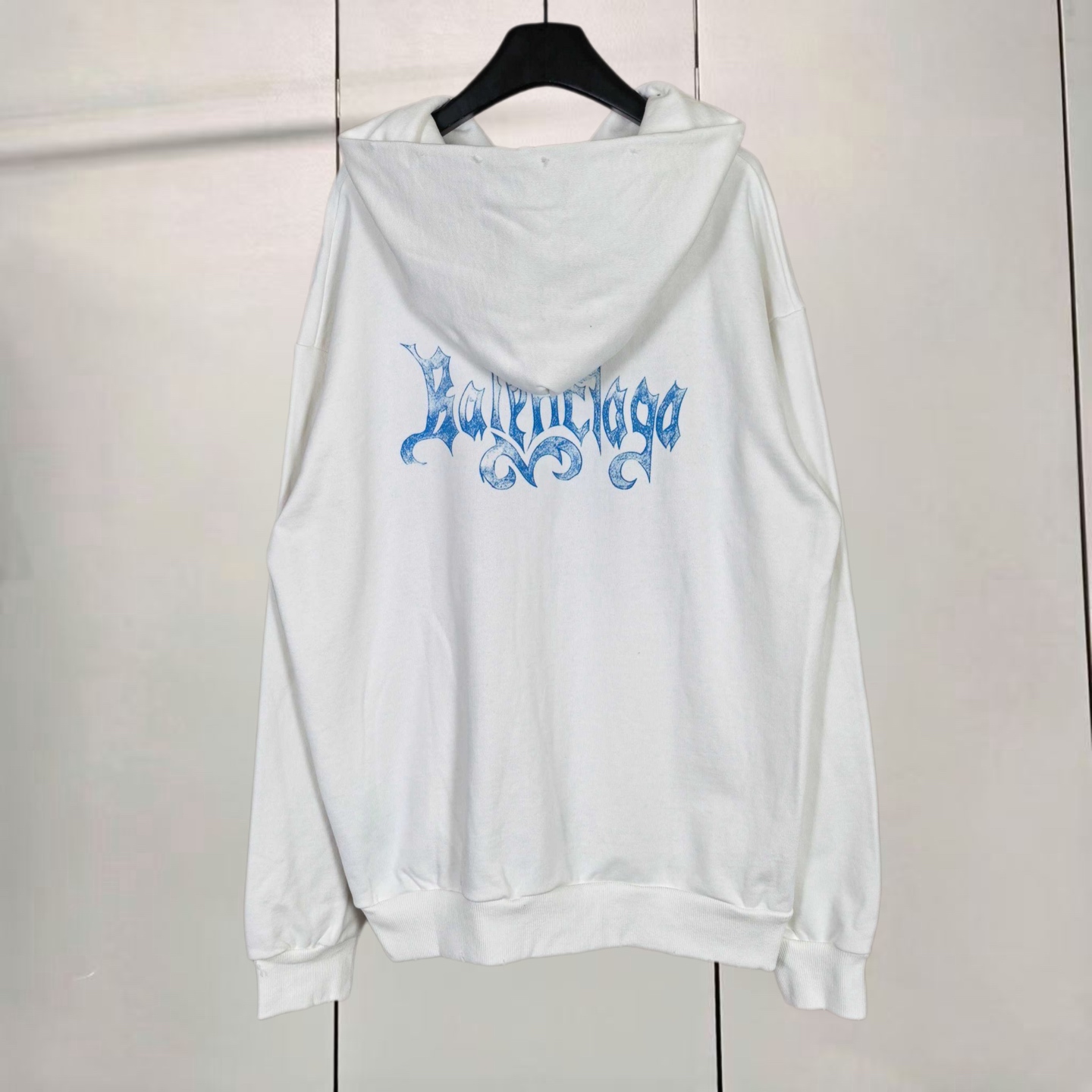 Balenciaga 巴黎世家 蓝色火焰哥特字母徽标印花拉链连帽卫衣 连帽衫 外套 长袖 白色 B0 