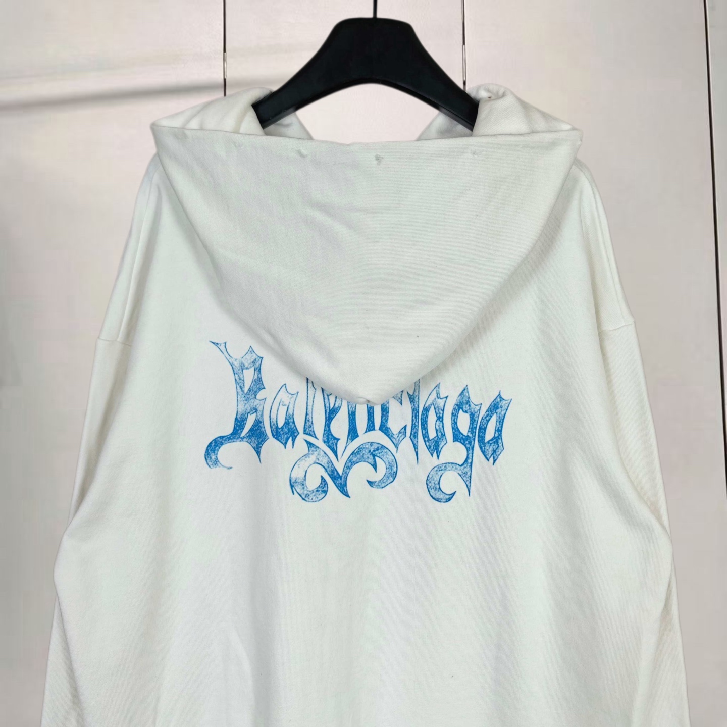 Balenciaga 巴黎世家 蓝色火焰哥特字母徽标印花拉链连帽卫衣 连帽衫 外套 长袖 白色 B0 