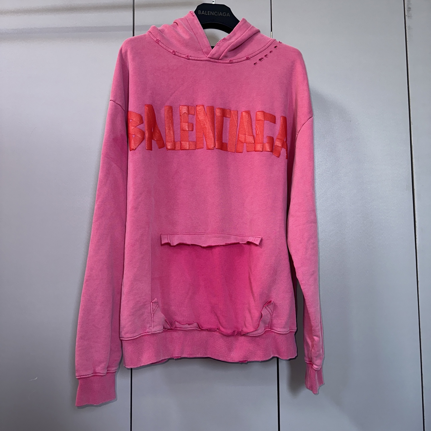 Balenciaga 巴黎世家 美纹纸胶带字母发泡印花连帽卫衣 连帽衫 外套 长袖 粉色 B0 