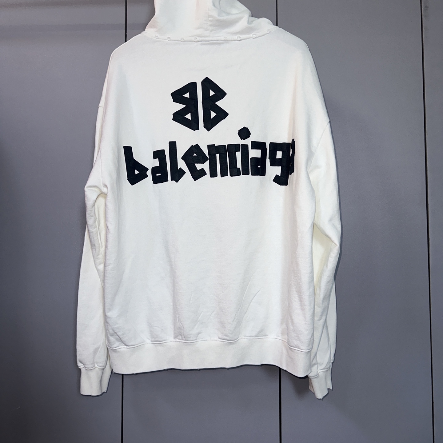 Balenciaga 巴黎世家 美纹纸胶带字母发泡印花连帽卫衣 连帽衫 外套 长袖 黑色 白色 B0